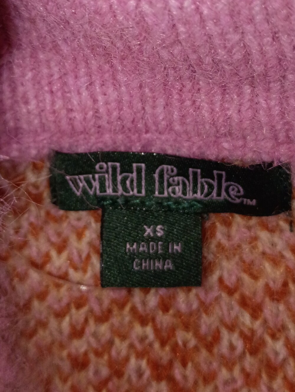 Wild Fable fuzzy knit pink orange plaid mock neck full-zip sweater Size XS NWOT - Picture 4 of 8